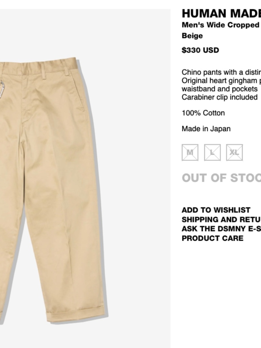 HUMAN MADE Men's Wide Cropped Pants Beige
